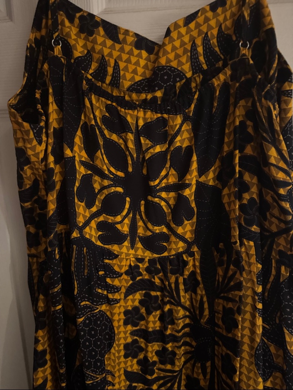 Spaghetti-Strap Black and Mustard Floral Maxi Dress - Picture 3 of 4